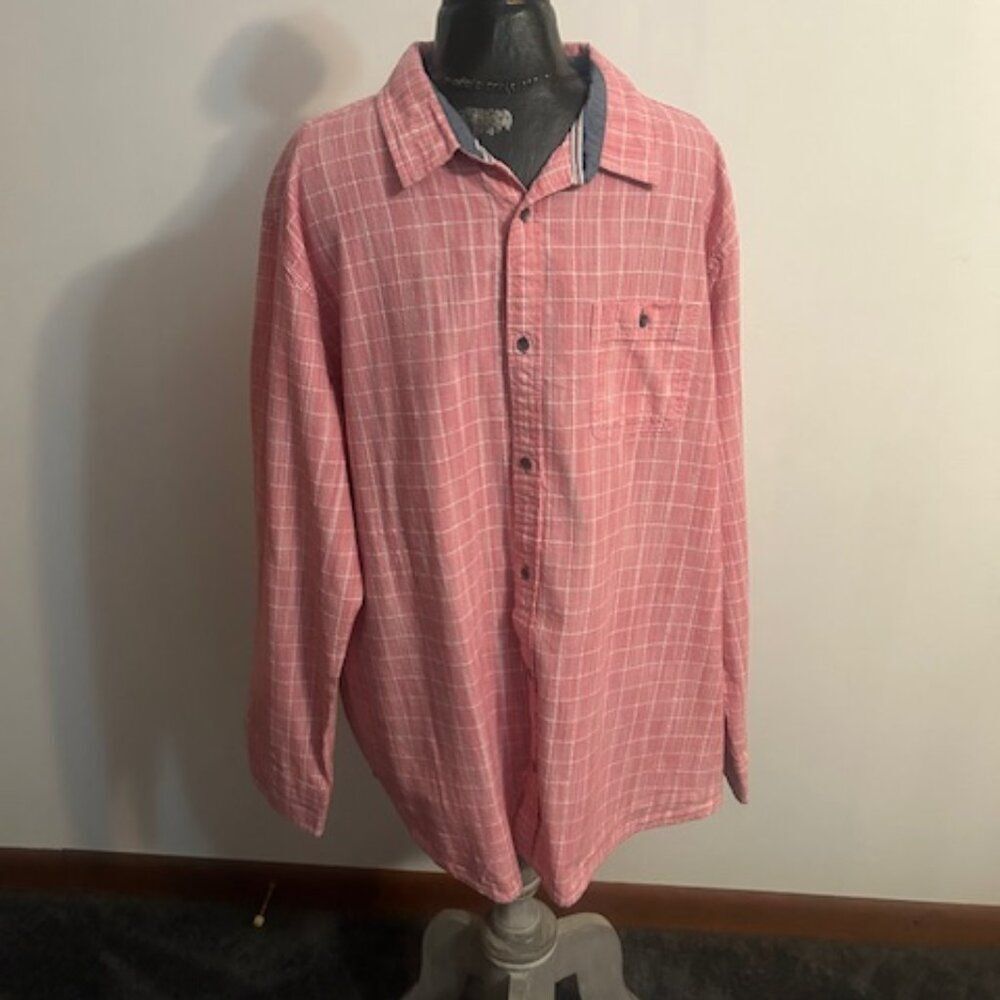 Flag & Anthem Pink/White plaid 1 pocket button down shirt, size XXL